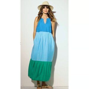 J. Jill Color Block Maxi Sun Dress Women Size 3X Sleeveless